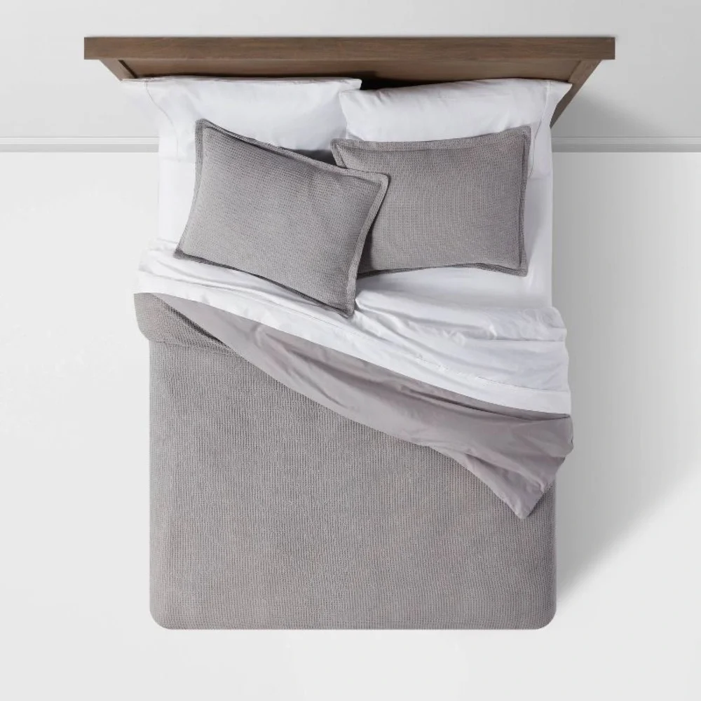 Threshold King Washed Waffle Weave Duvet Cover & Sham Set Gray - Threshold